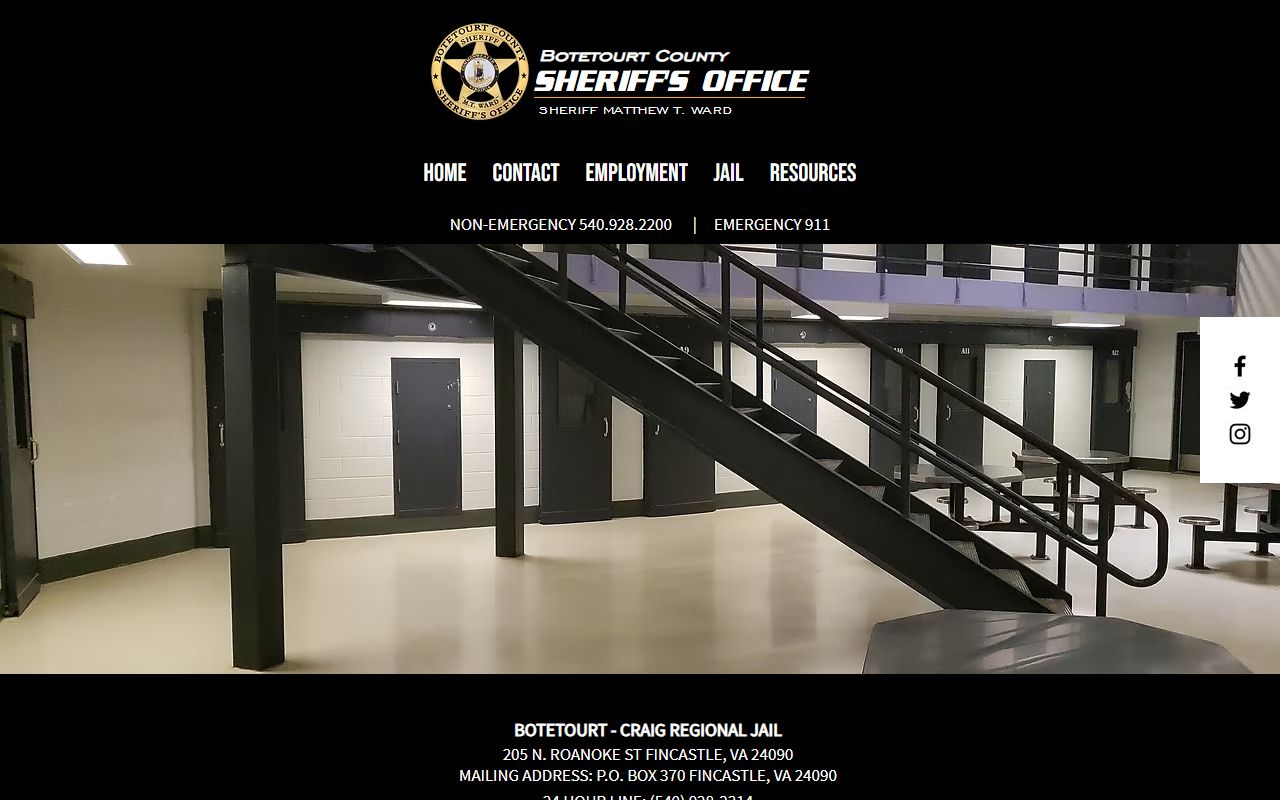 Botetourt-Craig Regional Jail inmate lookup official jail page