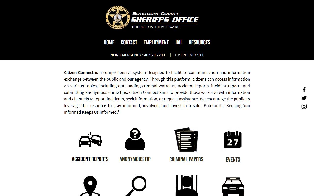 Botetourt County inmate search Citizen Connect overview