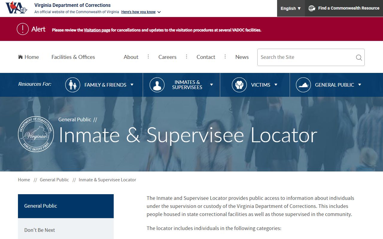 Virginia Department of Corrections inmate and supervisee locator form